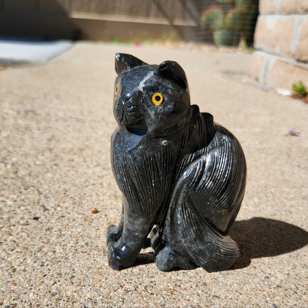 New Soapstone Gray Cat Figure - Picture 7 of 9